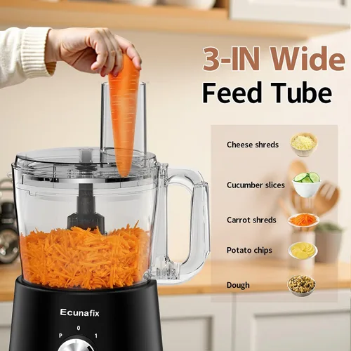 Miniatura 6 de Procesador de alimentos y picador de verduras 600 W sin BPA, tazón de 12 tazas, cortador de papas fritas, molinillo de 6.8 onzas para rallar queso