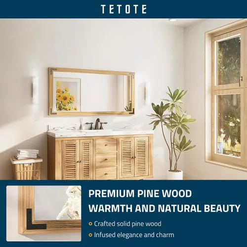 Miniatura 2 de TETOTE Espejo de madera natural de 48 x 24 pulgadas para pared de baño/dormitorio/sala de estar/entrada, espejo rústico de tocador de baño