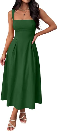 Miniatura 12 de ANRABESS Vestido de verano para mujer, para invitada de boda, cuello cuadrado, acampanado, sin mangas, fluido, elegante, formal, cóctel, fiesta