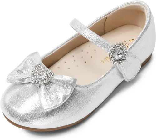 Dream Pairs ANGEL-22 Mary Jane - Bailarina plana con lazo frontal con forma de corazón y diamantes de imitación (niñoniña pequeña)