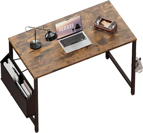 Miniatura 21 de Pamray Escritorio de computadora de 23 pulgadas para espacios pequeños, escritorio de trabajo de oficina en casa con gancho para auriculares