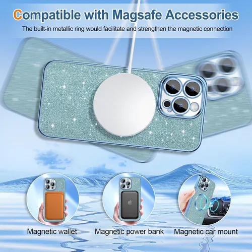 Miniatura 61 de Hython Funda para iPhone 14 Pro Max con purpurina, fundas magnéticas transparentes para teléfono con protector de lente de cámara