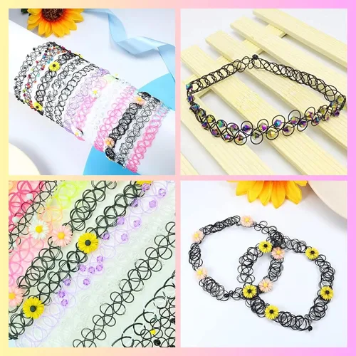 Miniatura 3 de BodyJ4You 12PC Tattoo Choker Necklace for Women - 90s Choker Necklaces Y2K Fashion Trendy Vintage - Emo Black Choker Rainbow Pink White Purple Neon