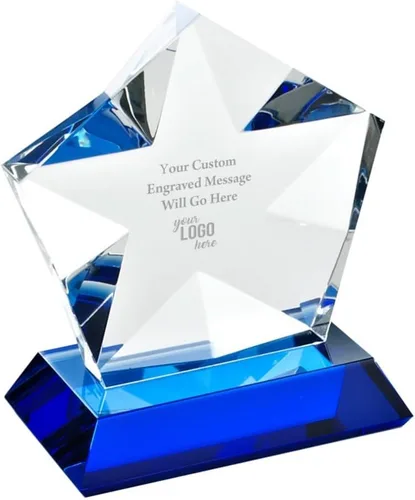 Miniatura 11 de Baudville Premio de trofeo de cristal luminario grabado personalizado - Destacados azules - Viene con elegante caja de regalo negra Lágrima