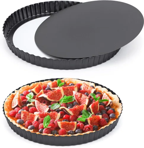 Miniatura 18 de Beasea Sartén para tartas de 10 pulgadas con parte inferior extraíble, sartén antiadherente para quiche con borde estriado, base suelta, bandeja