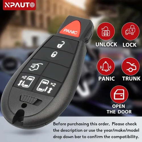 Miniatura 5 de NPAUTO Llavero de repuesto para Chrysler Town and Country 2008-2016, Dodge Grand Caravan 2008-2020 - Llavero de automóvil con control remoto