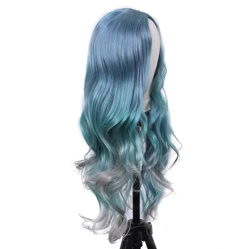 Miniatura 3 de Lady Miranda Peluca de cabello sintético de alta densidad con ondas de cuerpo gris mezclado, de color azul, de alta densidad, resistente al calor