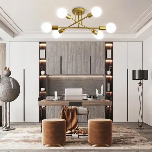 Miniatura 7 de Lámpara de techo, lámpara de techo de 6 luces, moderna lámpara de comedor, accesorios de iluminación dorados Sputnik para montaje en techo, lámparas