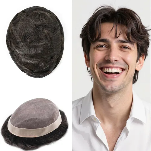Miniatura 81 de Mens Toupee Hair Piece For Men Fine Mono Men Hair System Toupee For Men Hair Piece Real Human Hair System For Men Protesis Capilar Para Hombre 6x9