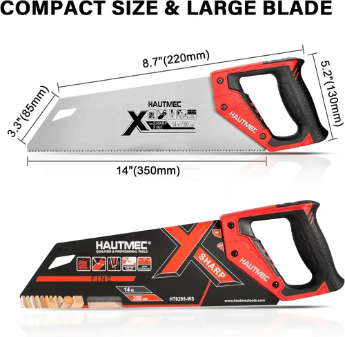 Miniatura 5 de HAUTMEC X-Sharp HT0295 - Sierra de mano profesional de 14 pulgadas, sierra de mano pequeña de corte transversal de 12 TPI con dientes de triple