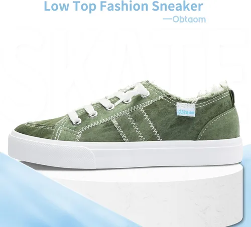 Miniatura 2 de Obtaom Play Tenis de lona para mujer, sin cordones, a la moda, blanco desgastado y estampado de leopardo