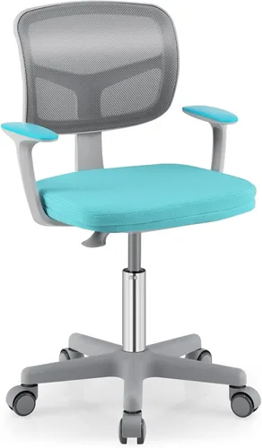 Miniatura 13 de Giantex Silla de escritorio para niños, silla rodante ergonómica ajustable con reposapiés y apoyabrazos abatibles, silla de oficina para niños