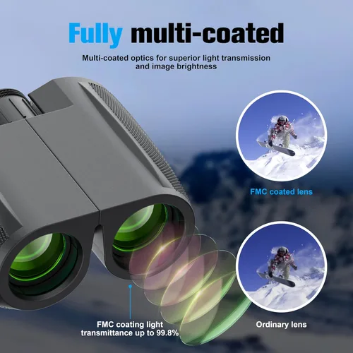 Miniatura 2 de Binoculares de 12 x 25 pulgadas para adultos y niños, binoculares compactos impermeables, binoculares de campo amplio de visión para observación