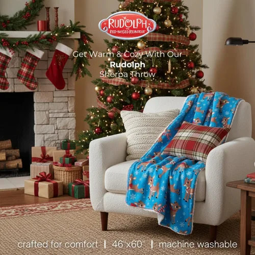 Miniatura 2 de Franco - Manta de sherpa de felpa suave para niños, de Rudolph, la renos de nariz roja, para las fiestas de Navidad, 46 x 60 pulgadas