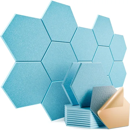 Miniatura 9 de Paquete de 12 paneles acústicos autoadhesivos de 12 x 10 x 0.4 pulgadas, paneles de espuma a prueba de sonido con alta densidad, diseño forrado