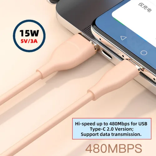 Miniatura 2 de chenyang USB A to C Silicone Cable,USB 2.0 Type C PD 15W Fast Charge Data Extension Cable Compatible with iPhone 15 Black 3.28FT/1.0M