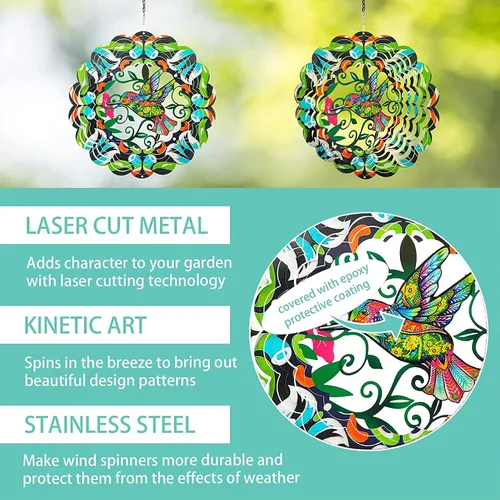 Miniatura 3 de Molinillos de viento de metal para colibrí, regalos de colibrí para mujeres, mamá, abuela, esposa, hilandero de viento colgante para decoración
