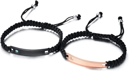 Miniatura 3 de XUANPAI Pulseras para parejas, personalizadas, hechas a mano, con cuerda trenzada, placa de identificación para mujeres y hombres, Metal, no conocido