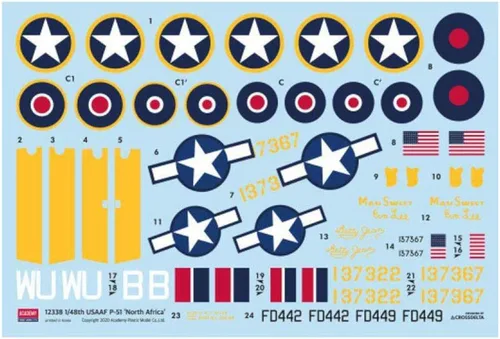 Miniatura 2 de Academy 1/48 Fuerza Aérea del Ejército de los Estados Unidos P-51 Mustang Modelo de plástico del frente norteafricano 12338