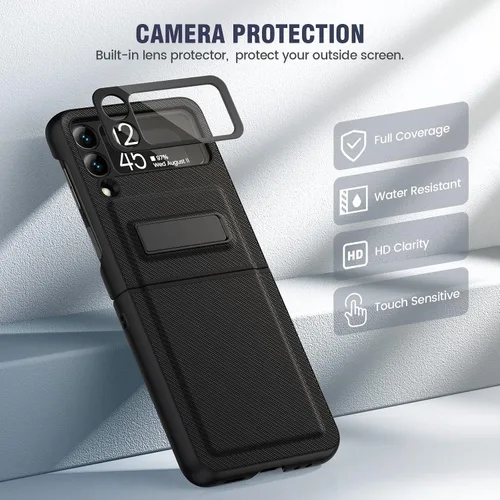 Miniatura 4 de Caka Compatible para Galaxy Z Flip 3 5G con soporte de patas, Funda para Z Flip 3 con protector de cámara, protección de bisagras y carga Negro