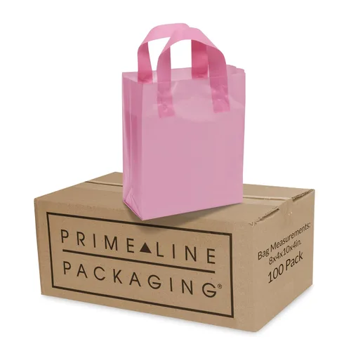 Miniatura 11 de Prime Line Packaging Bolsas de regalo rosadas, bolsas de regalo de plástico esmerilado con asas para pequeñas empresas, golosinas, compras