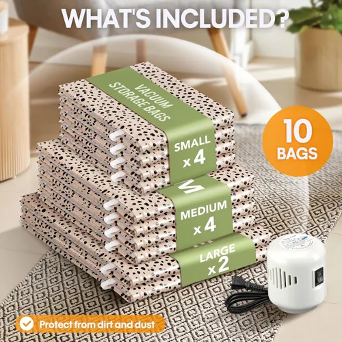 Miniatura 7 de 10 bolsas de almacenamiento al vacío para viajes con bomba eléctrica, 2 grandes + 4 medianas + 4 pequeñas bolsas selladoras al vacío, bolsas 8