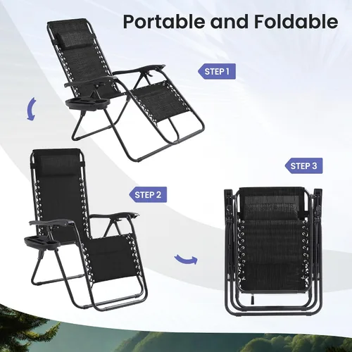 Miniatura 7 de Zero Gravity - Juego de 2 sillas reclinables plegables de gran tamaño, acolchadas antigravedad con almohada ajustable y portavasos para campamento