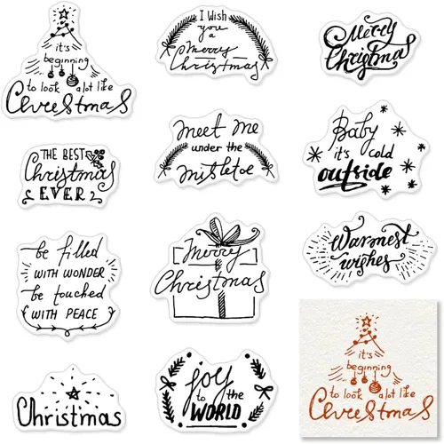 Miniatura 11 de Palabras de felicitación de Feliz Navidad, sellos transparentes para hacer tarjetas y decoraciones de álbumes de fotos, sellos de silicona de árbol