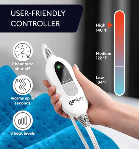 Miniatura 3 de GENIANI Manta eléctrica, almohadilla térmica XXL para dolor de espalda y alivio del dolor menstrual, apagado automático, lavable a máquina, Azul