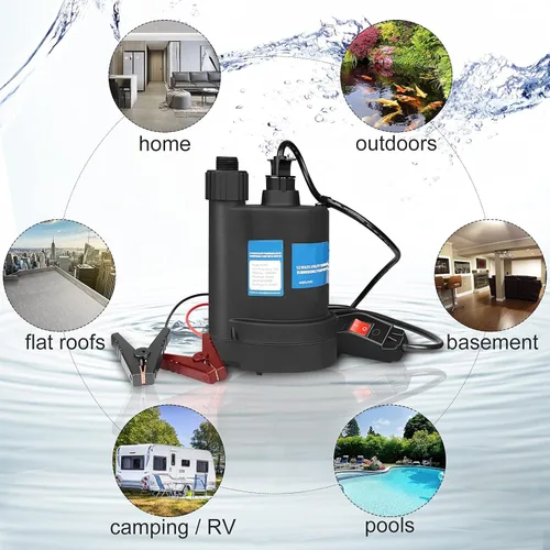 Miniatura 6 de Bomba de agua Bomba sumergible DC 12V Bomba de sumidero 1500 GPH Bomba de utilidad con interruptor-Negro