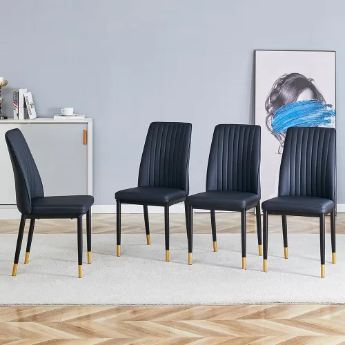 Miniatura 13 de Juego de 4 sillas de comedor modernas, de piel sintética, con patas de metal, para comedor, oficina, sala de espera (juego de 4, color blanco)