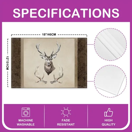 Miniatura 4 de Antlers - Juego de 4 manteles individuales de 12 x 18 pulgadas, diseño de animales salvajes de la selva, para niños, adolescentes y adultos