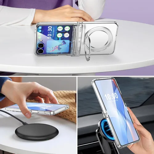 Miniatura 2 de Funda magnética diseñada para Samsung Galaxy Z Flip 6/5 con protección de bisagra, protector de pantalla y soporte [compatible con MagSafe], funda