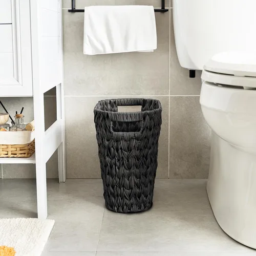 Miniatura 7 de GRANNY SAYS Cesta de basura de mimbre, papelera impermeable para baño, cestas de basura decorativas boho con asas, papelera para dormitorio