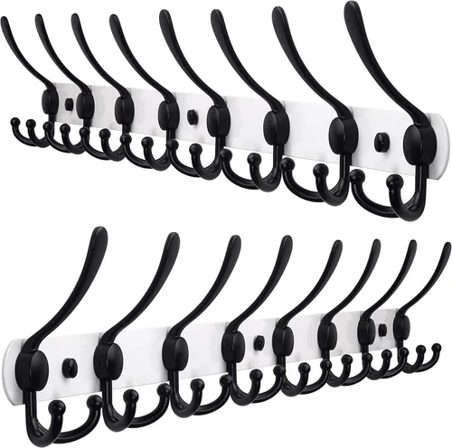 Miniatura 50 de Dseap - Perchero para pared, 5 ganchos triples, resistente, acero inoxidable, riel de gancho de metal para abrigos, sombreros, toallas, bolsos