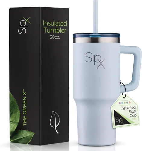 Miniatura 18 de SipX™ Vaso aislado de 30 onzas con asa y pajita, acero inoxidable aislado al vacío, a prueba de fugas, apto para portavasos - Perfecto para café
