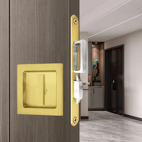 Miniatura 13 de Moderno juego de herrajes para puertas de bolsillo, cerradura de privacidad con tiradores de dedo y cierre suave, para puertas correderas
