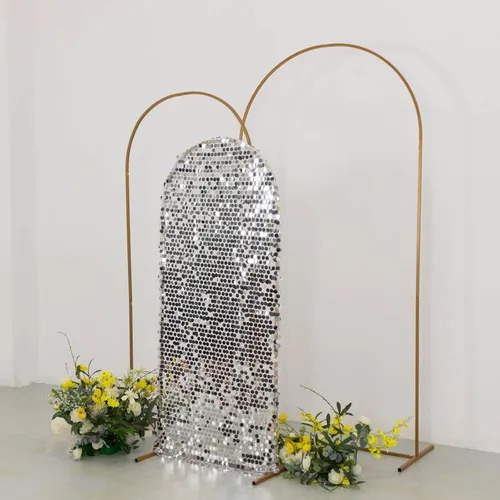 Miniatura 5 de Efavormart - Funda para telón de fondo de lentejuelas color plateado brillante para arco de boda con parte superior redonda, de una cara, 5 pies