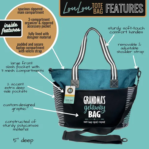 Miniatura 20 de Brooke & Jess Designs Bolso de mano para la abuela – Bolso de lona resistente con cremallera y bolsillo interior para la abuela para uso diario