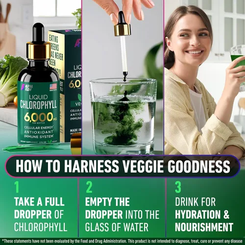 Miniatura 8 de Gotas líquidas de clorofila Alpha Flow 6000 mg - Suplemento líquido premium de clorofila - Antioxidante todo en uno para aumentar el sistema