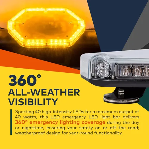 Miniatura 3 de LAMPHUS NanoFlare NFMB40 Mini barra de luz LED estroboscópica de 12" 12V 40W color morado y blanco [imán/montaje permanente] Barra de luz rotativa