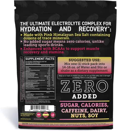 Miniatura 2 de Zeal Naturals Paquetes de electrolitos mejorados en polvo (limonada rosa, 20 paquetes) sin azúcar + vitaminas B BCAA y sal rosa del Himalaya