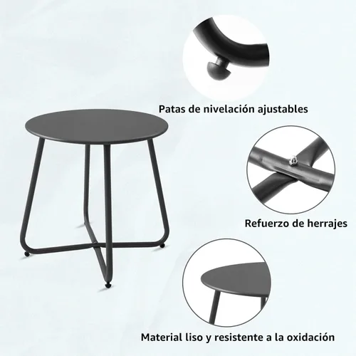 Miniatura 4 de Meluvici Mesa auxiliar pequeña para patio, impermeable, redonda, de acero de metal, resistente a la intemperie, portátil, para exteriores e Negro