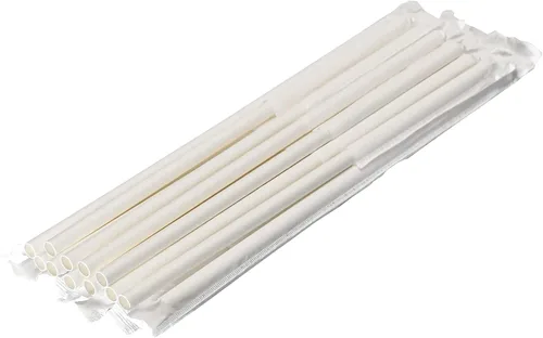 Miniatura 5 de Paquete de 300 pajitas de papel gigantes biodegradables de 10 pulgadas de largo, 0.315 in de ancho, envueltas individualmente, blanco liso