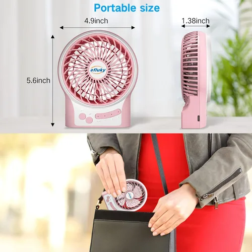 Miniatura 5 de efluky Mini ventilador de escritorio de 3 velocidades con luz LED, ventilador USB portátil silencioso para el hogar, oficina, viajes, campamento, al