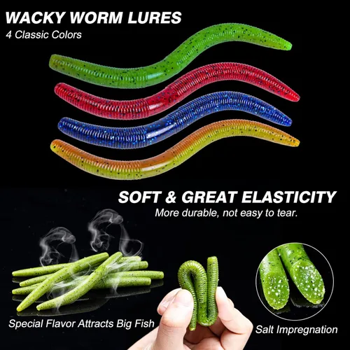 Miniatura 3 de Goture Wacky - Kit de señuelo de pesca con plástico suave, herramientas de aparejo loco, juntas tóricas, ganchos de gusano y lanzamiento, cuentas