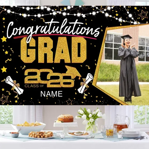Miniatura 5 de Decoraciones personalizadas para fiestas de graduación 2026 – Cartel de felicitación de graduación grande – Cartel de fondo de graduación