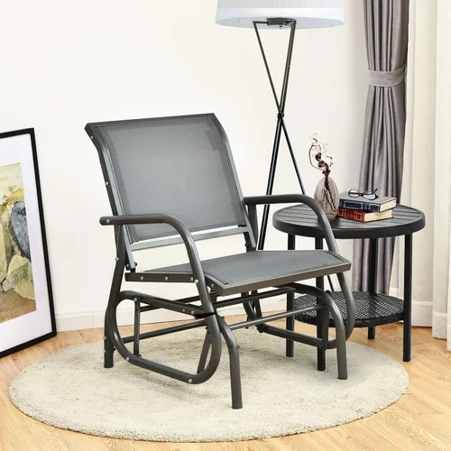 Miniatura 8 de Giantex Silla columpio con marco de metal de estudio, cómoda silla de patio para jardín, porche, patio trasero, piscina, mecedora para césped al Gris