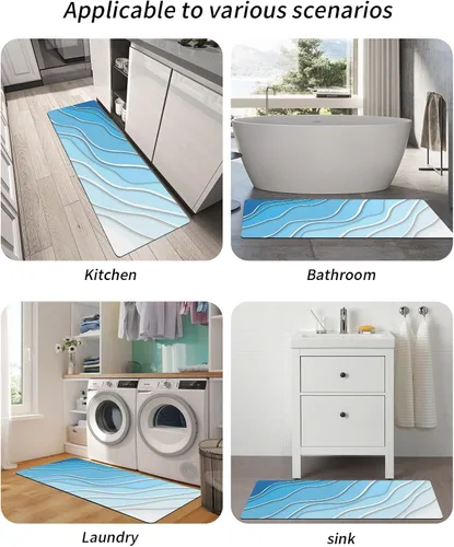 Miniatura 6 de Tapete de baño geométrico azul para bañera, antideslizante, de secado rápido y absorbente, de tierra de diatomeas, para fregadero de cocina