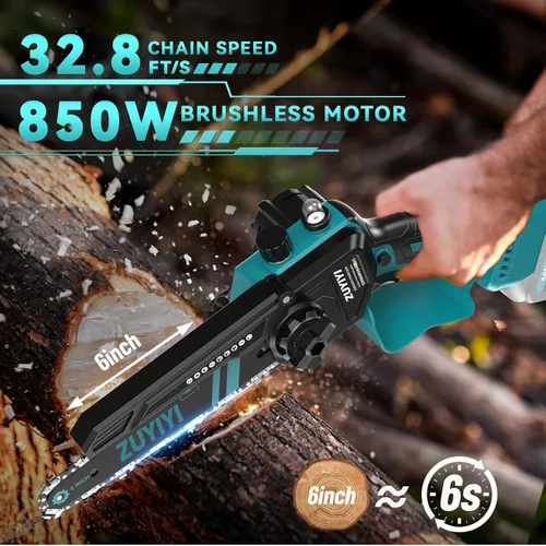 Miniatura 4 de Mini motosierra inalámbrica de 6 pulgadas para batería Makita de 18 V, motosierra pequeña de mano sin escobillas con engrasador automático